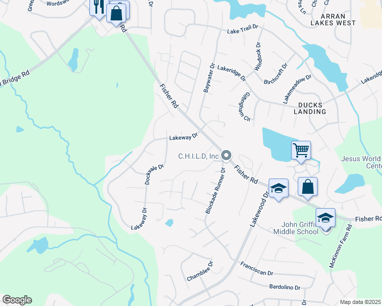 map of restaurants, bars, coffee shops, grocery stores, and more near 2736 Millmann Road in Fayetteville