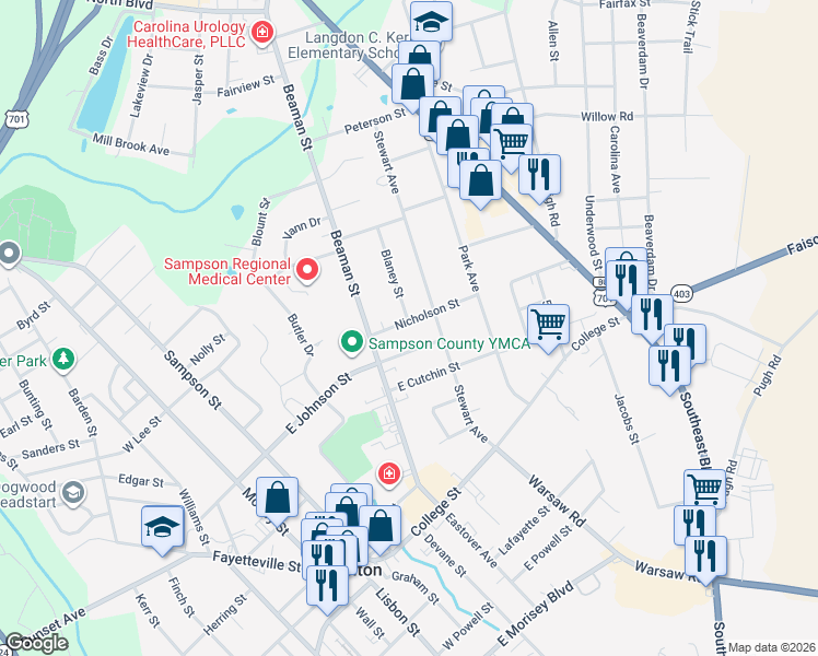 map of restaurants, bars, coffee shops, grocery stores, and more near 512 Nicholson Street in Clinton