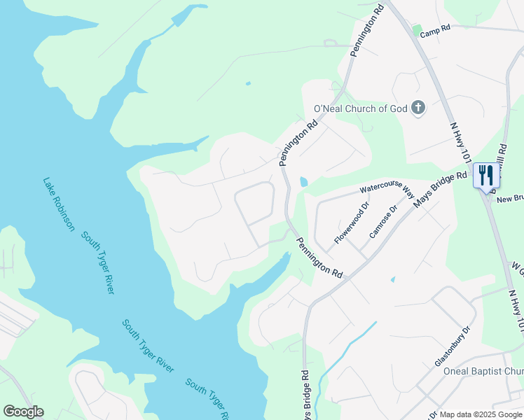 map of restaurants, bars, coffee shops, grocery stores, and more near 228 Country Mist Drive in Greer