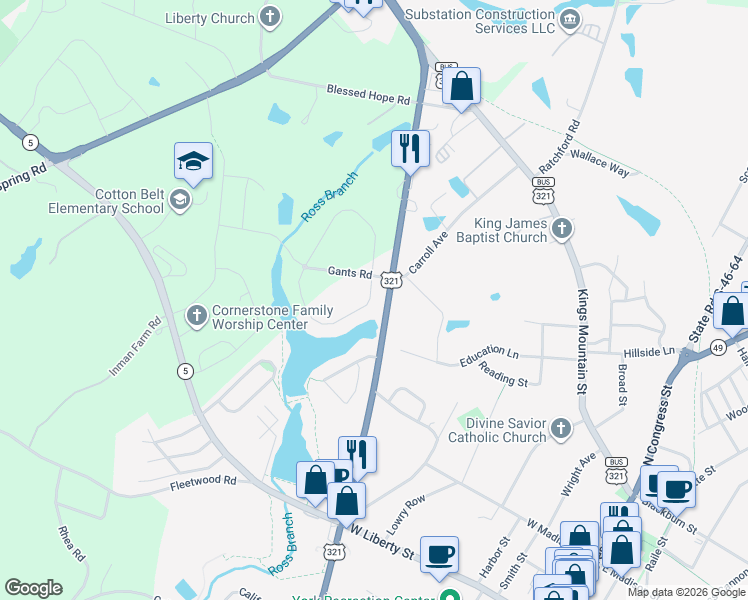 map of restaurants, bars, coffee shops, grocery stores, and more near 1256 Whitehall Hill Road in York