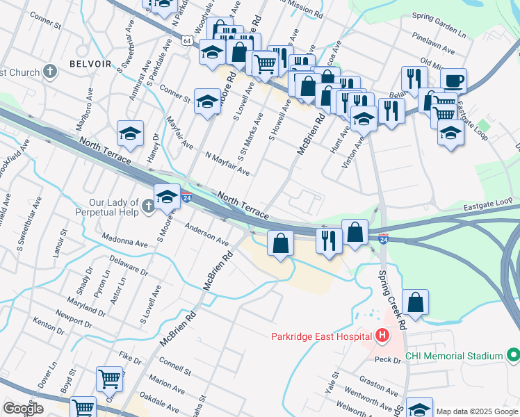 map of restaurants, bars, coffee shops, grocery stores, and more near 321 Mcbrien Road in Chattanooga