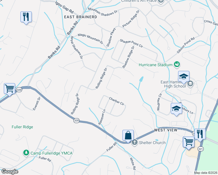 map of restaurants, bars, coffee shops, grocery stores, and more near 9401 Seasons Drive in Chattanooga