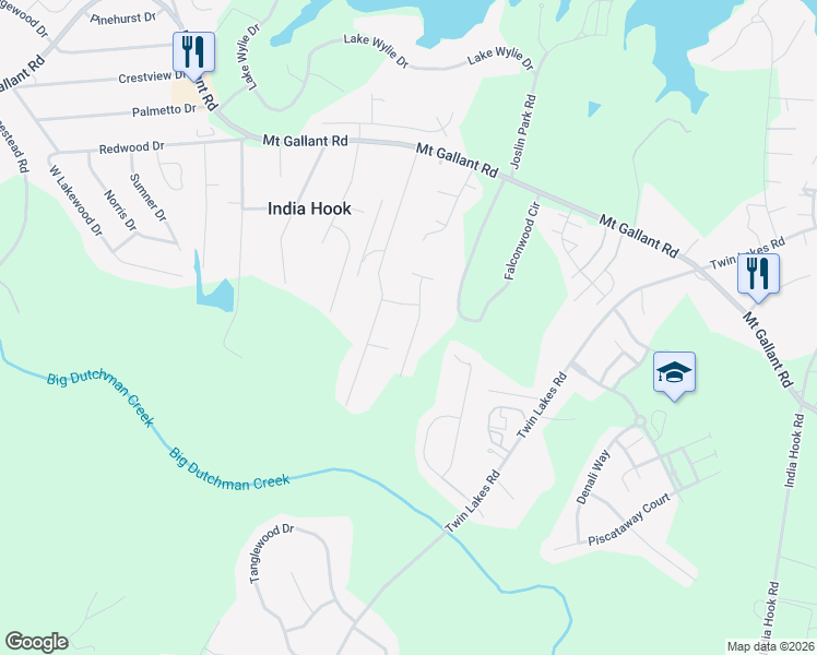 map of restaurants, bars, coffee shops, grocery stores, and more near 756 Amy Lee Lane in Rock Hill