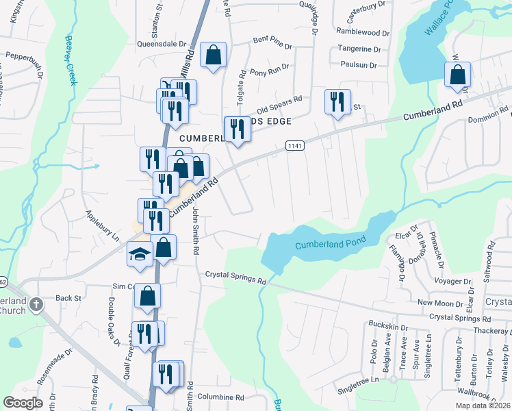 map of restaurants, bars, coffee shops, grocery stores, and more near 2633 Wingate Road in Fayetteville