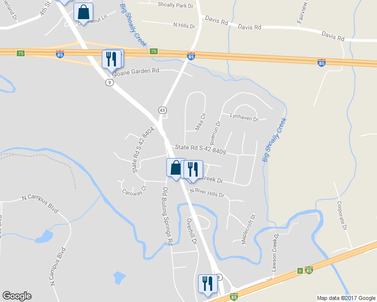 map of restaurants, bars, coffee shops, grocery stores, and more near 701 State Road S-42-8409 in Spartanburg