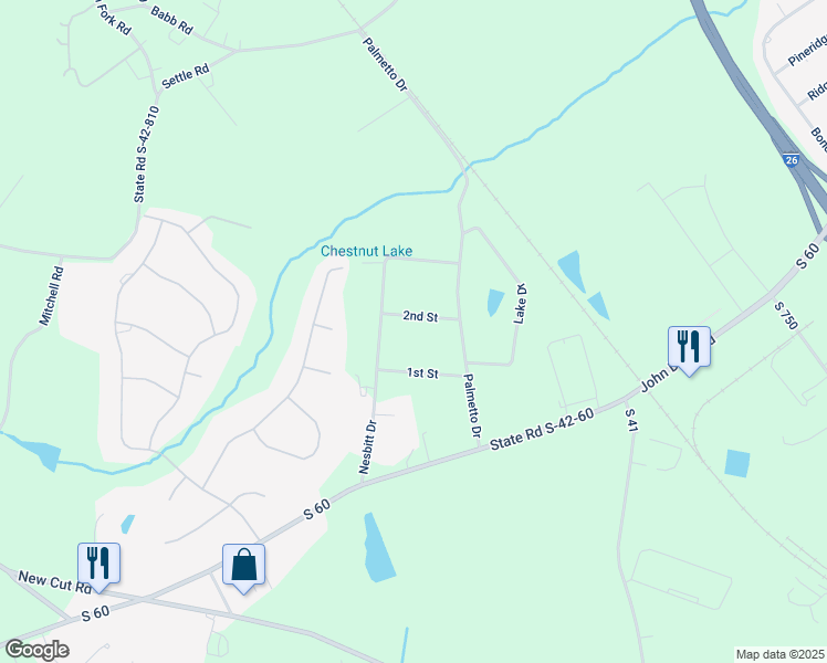 map of restaurants, bars, coffee shops, grocery stores, and more near 25 Palmetto Drive in Inman