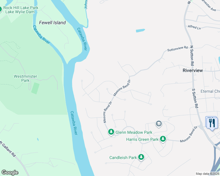 map of restaurants, bars, coffee shops, grocery stores, and more near 2115 Masons Bend Drive in Fort Mill