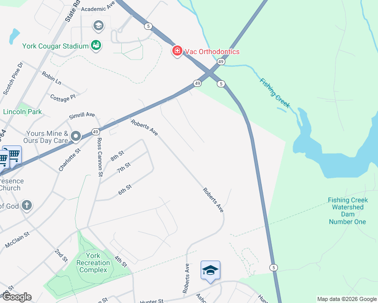 map of restaurants, bars, coffee shops, grocery stores, and more near 131 Roberts Avenue in York