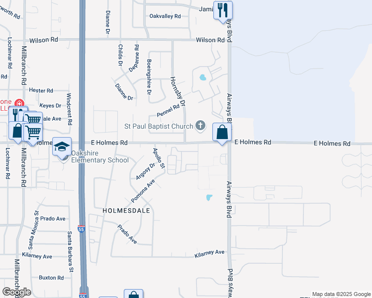 map of restaurants, bars, coffee shops, grocery stores, and more near 5240 Chatfield Drive in Memphis