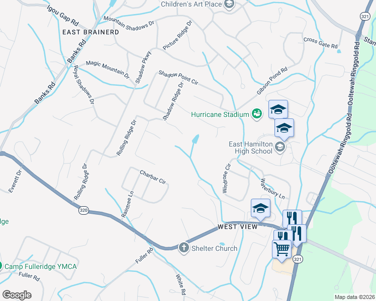 map of restaurants, bars, coffee shops, grocery stores, and more near 9417 Seasons Drive in Chattanooga