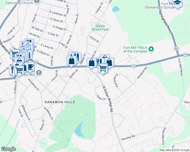 map of restaurants, bars, coffee shops, grocery stores, and more near 219 Drane Circle in Fort Mill