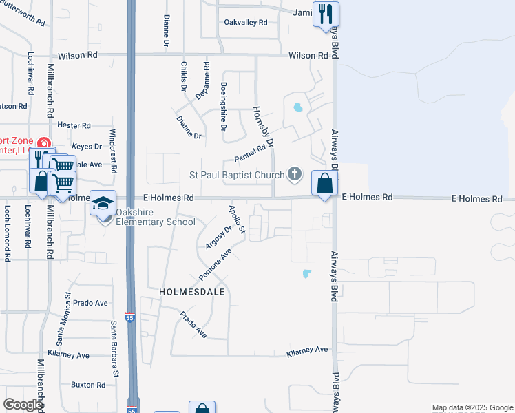 map of restaurants, bars, coffee shops, grocery stores, and more near 5240 Chatfield Drive in Memphis