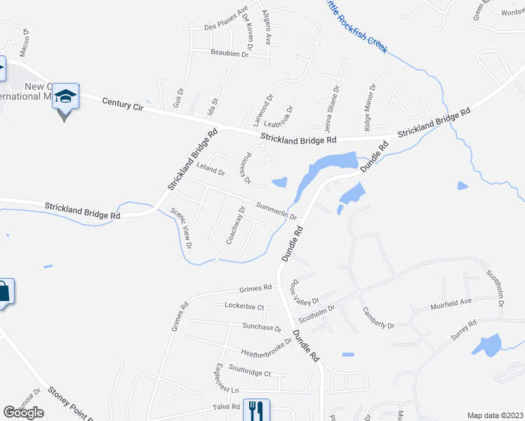 map of restaurants, bars, coffee shops, grocery stores, and more near 7109 Summerlin Drive in Fayetteville