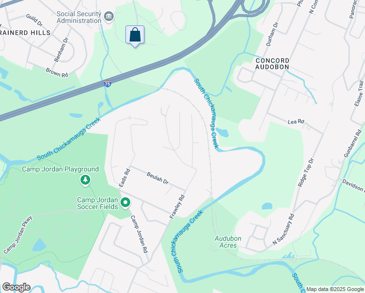 map of restaurants, bars, coffee shops, grocery stores, and more near 120 Fawn Drive in Chattanooga