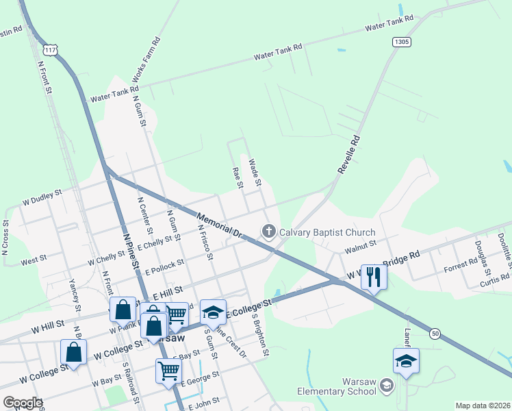 map of restaurants, bars, coffee shops, grocery stores, and more near 606 E Chelly St in Warsaw