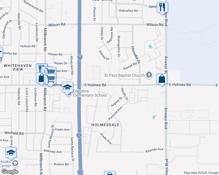 map of restaurants, bars, coffee shops, grocery stores, and more near 1956 Ponderosa Avenue in Memphis