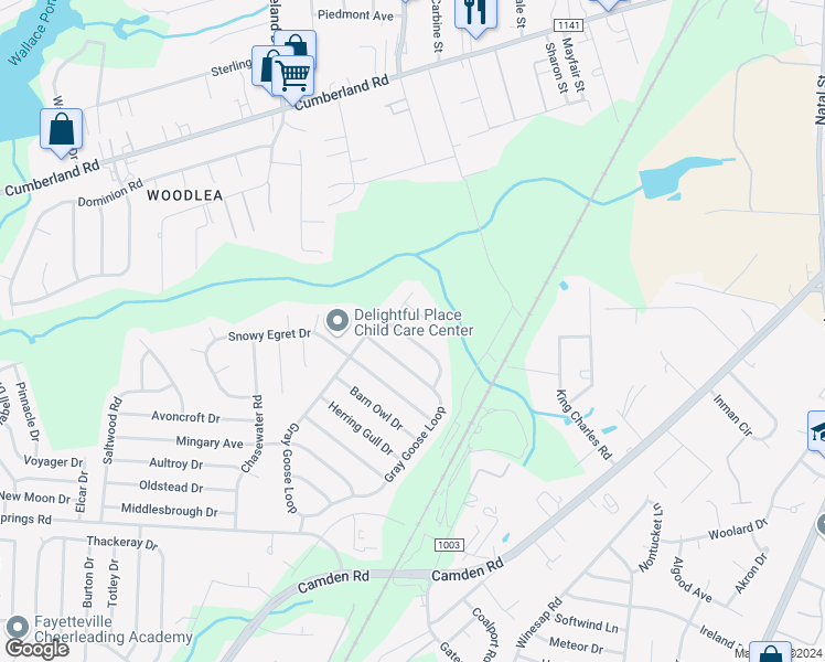 map of restaurants, bars, coffee shops, grocery stores, and more near 2639 Green Heron Drive in Fayetteville