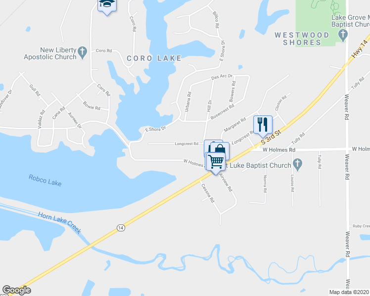 map of restaurants, bars, coffee shops, grocery stores, and more near 1389 Longcrest Road in Memphis