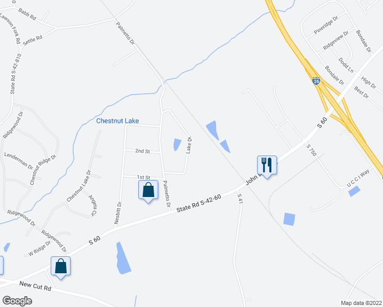 map of restaurants, bars, coffee shops, grocery stores, and more near 9 Lake Drive in Inman