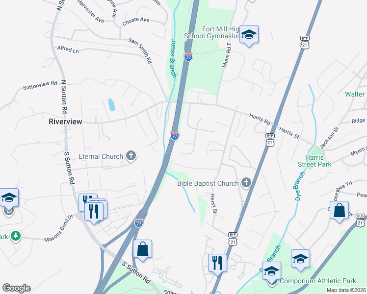 map of restaurants, bars, coffee shops, grocery stores, and more near 453 Laurel Fork Drive in Fort Mill