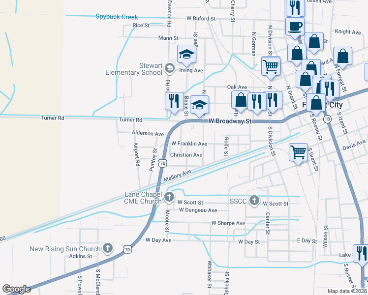 map of restaurants, bars, coffee shops, grocery stores, and more near 811 Christian Avenue in Forrest City