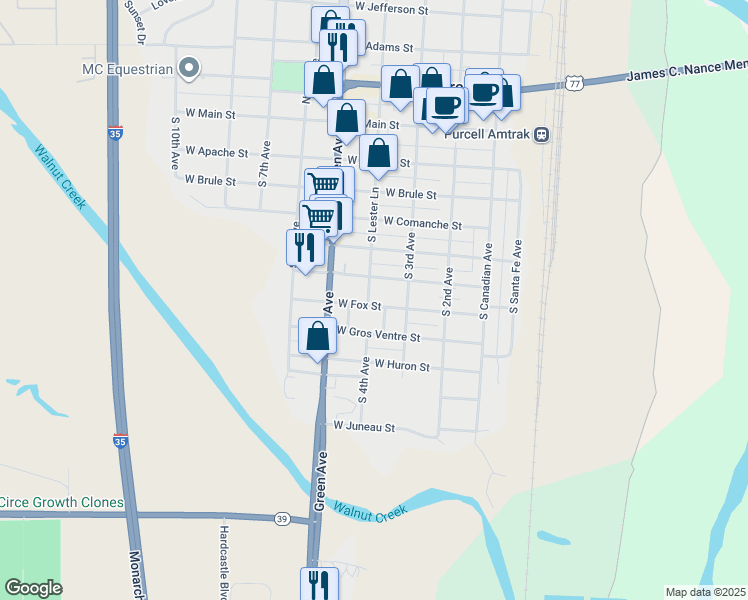 map of restaurants, bars, coffee shops, grocery stores, and more near 328 West Gros Ventre Street in Purcell