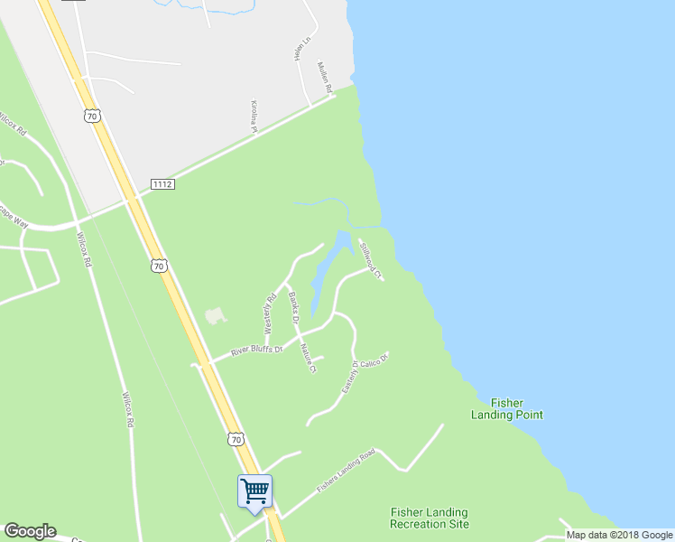 map of restaurants, bars, coffee shops, grocery stores, and more near 108 River Bluffs Drive in New Bern