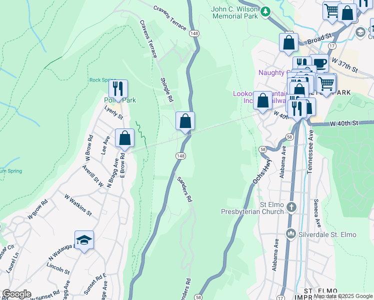 map of restaurants, bars, coffee shops, grocery stores, and more near 906 Scenic Highway in Chattanooga