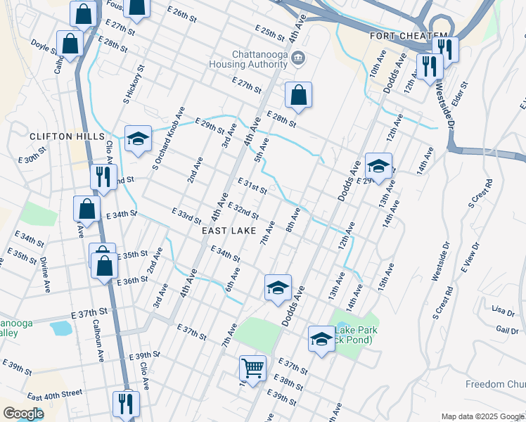 map of restaurants, bars, coffee shops, grocery stores, and more near 3100 6th Avenue in Chattanooga