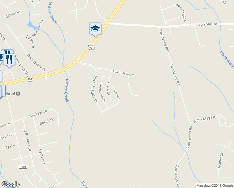 map of restaurants, bars, coffee shops, grocery stores, and more near Ganton Drive in Raeford
