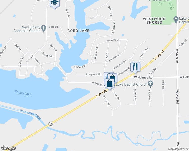 map of restaurants, bars, coffee shops, grocery stores, and more near 1389 Longcrest Road in Memphis