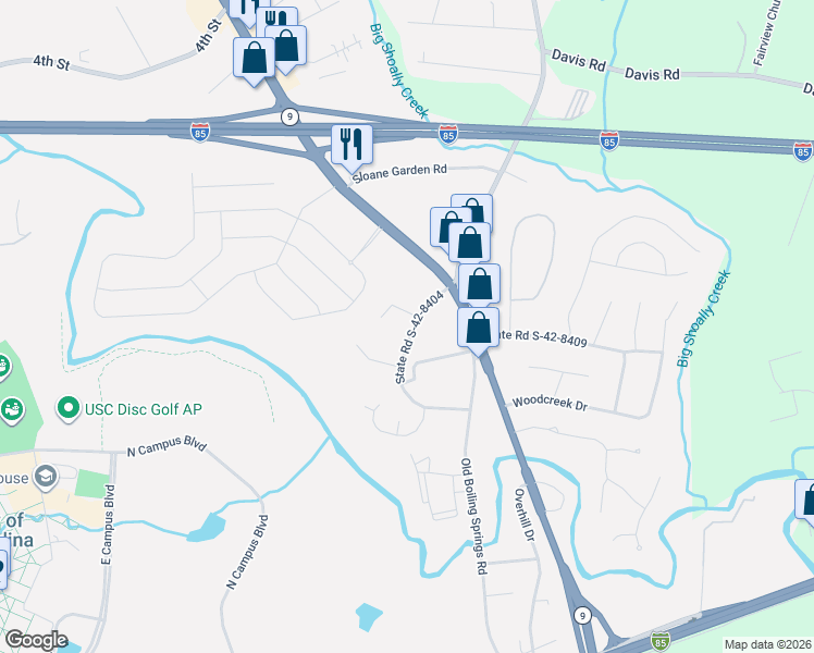 map of restaurants, bars, coffee shops, grocery stores, and more near 1004 Blanton Place in Spartanburg