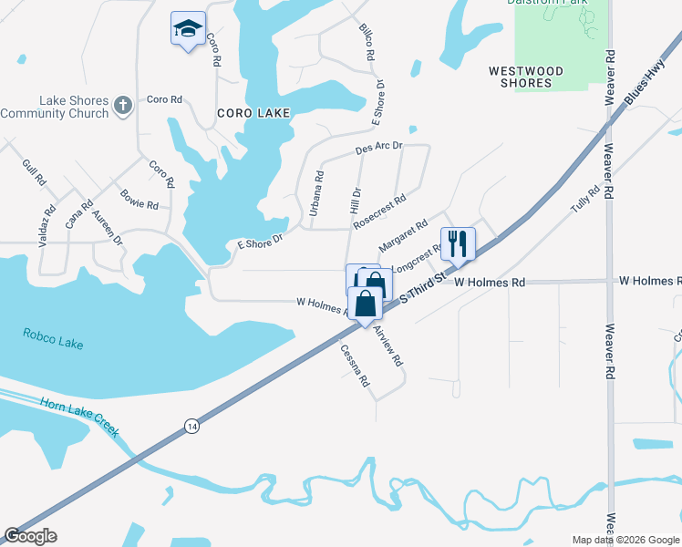 map of restaurants, bars, coffee shops, grocery stores, and more near 1358 Longcrest Road in Memphis