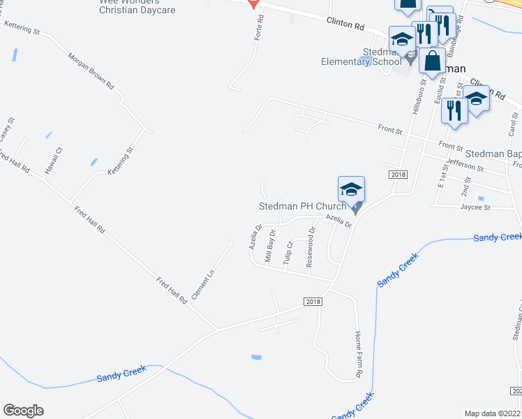 map of restaurants, bars, coffee shops, grocery stores, and more near 6208 Pansey Lane in Stedman
