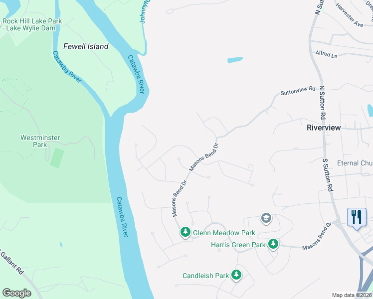 map of restaurants, bars, coffee shops, grocery stores, and more near 1204 Therns Ferry Drive in Fort Mill