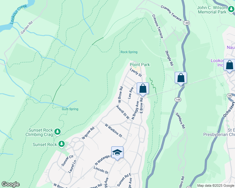 map of restaurants, bars, coffee shops, grocery stores, and more near 802 West Brow Road in Lookout Mountain