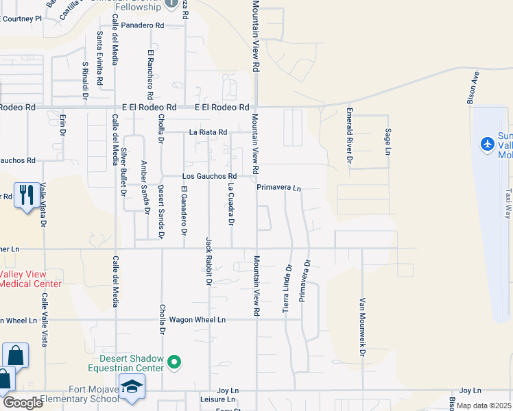 map of restaurants, bars, coffee shops, grocery stores, and more near Mountain View Road in Fort Mohave