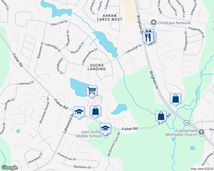 map of restaurants, bars, coffee shops, grocery stores, and more near 5969 Lake Trail Dr in Fayetteville