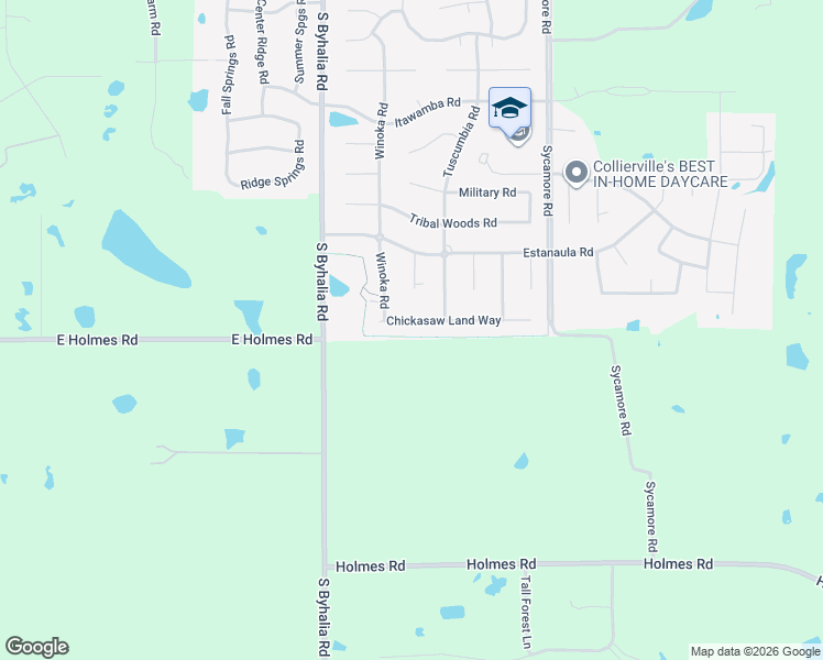 map of restaurants, bars, coffee shops, grocery stores, and more near 489 Chickasaw Land Way in Collierville