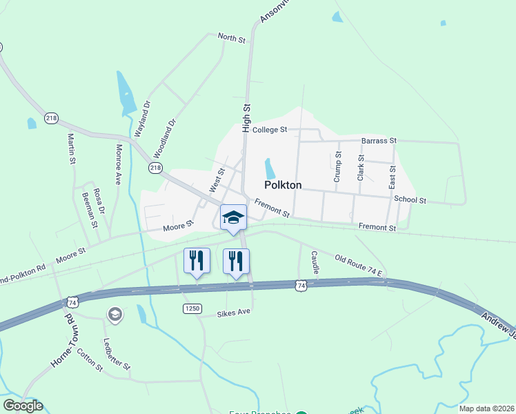 map of restaurants, bars, coffee shops, grocery stores, and more near 47 Fremont Street in Polkton