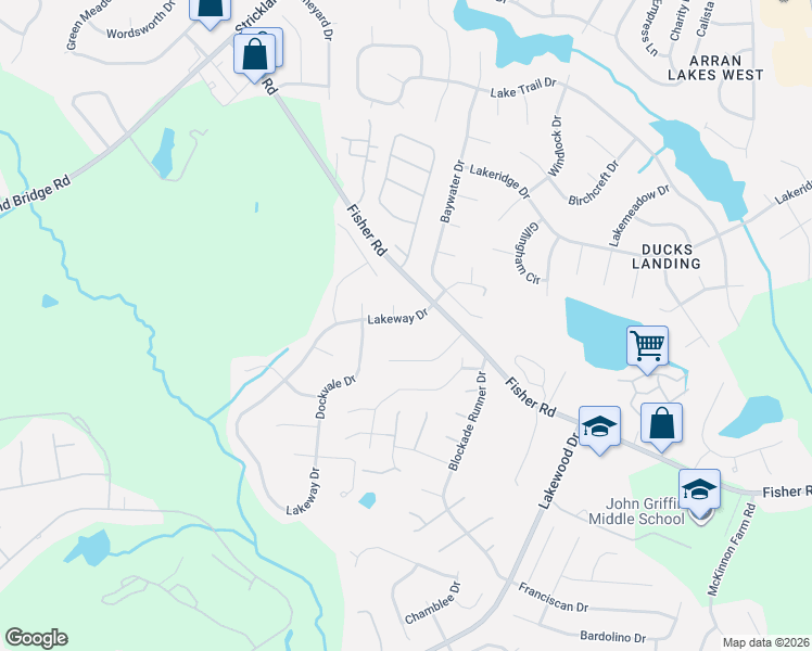 map of restaurants, bars, coffee shops, grocery stores, and more near 6004 Lakeway Drive in Fayetteville