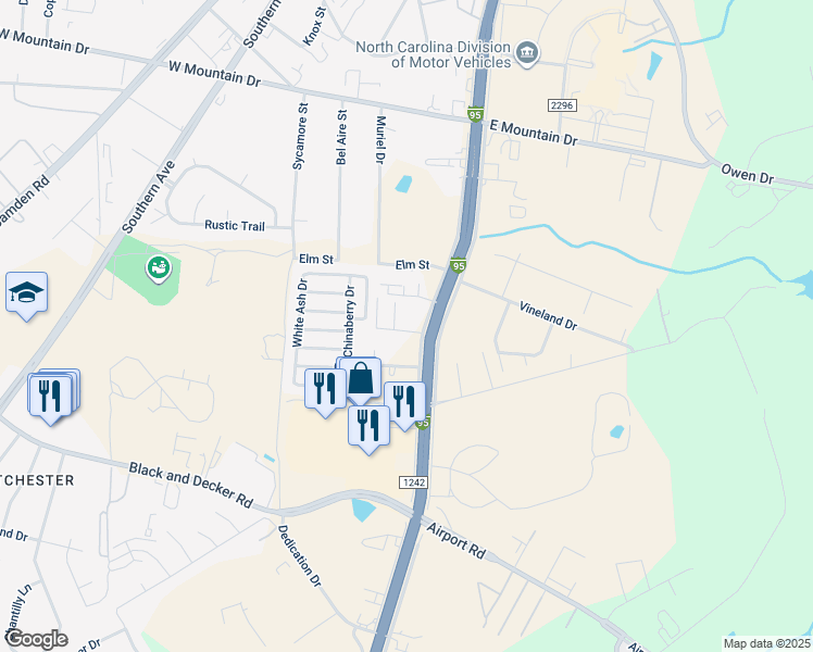 map of restaurants, bars, coffee shops, grocery stores, and more near 110 Stonecastle Street in Fayetteville