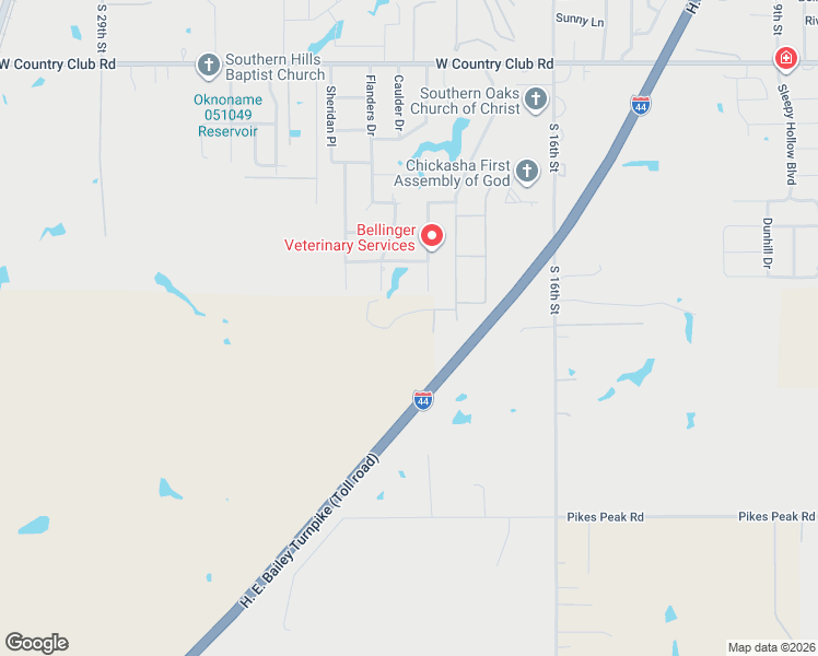 map of restaurants, bars, coffee shops, grocery stores, and more near 509 Fieldcrest Drive in Chickasha