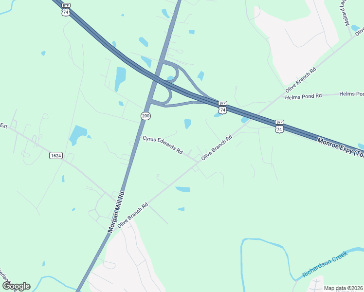 map of restaurants, bars, coffee shops, grocery stores, and more near 1103 Cyrus Edwards Road in Monroe