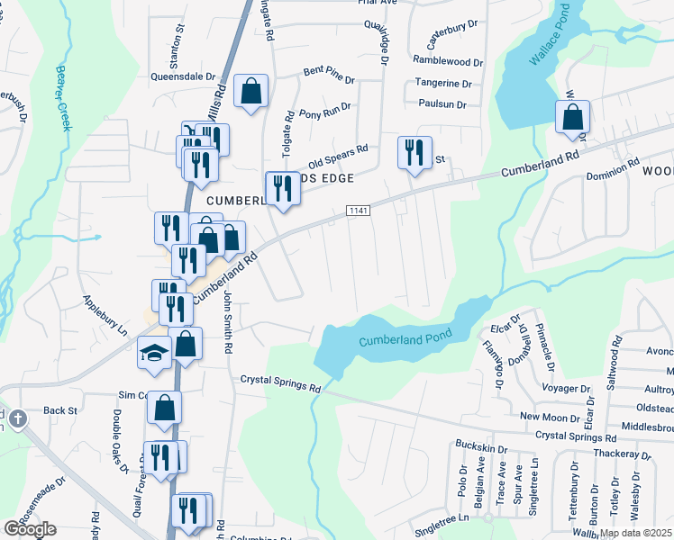 map of restaurants, bars, coffee shops, grocery stores, and more near 2611 Sedgefield Drive in Fayetteville