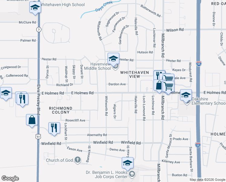 map of restaurants, bars, coffee shops, grocery stores, and more near 1472 East Holmes Road in Memphis