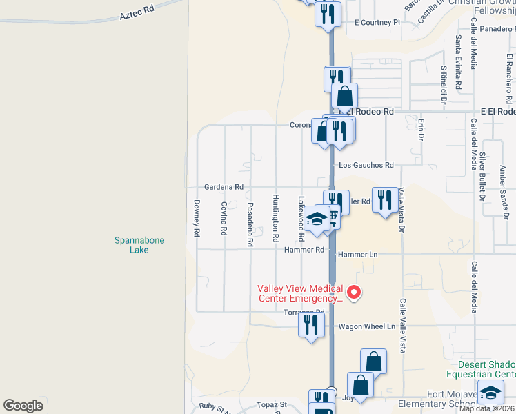 map of restaurants, bars, coffee shops, grocery stores, and more near 5150 Pasadena Road in Fort Mohave