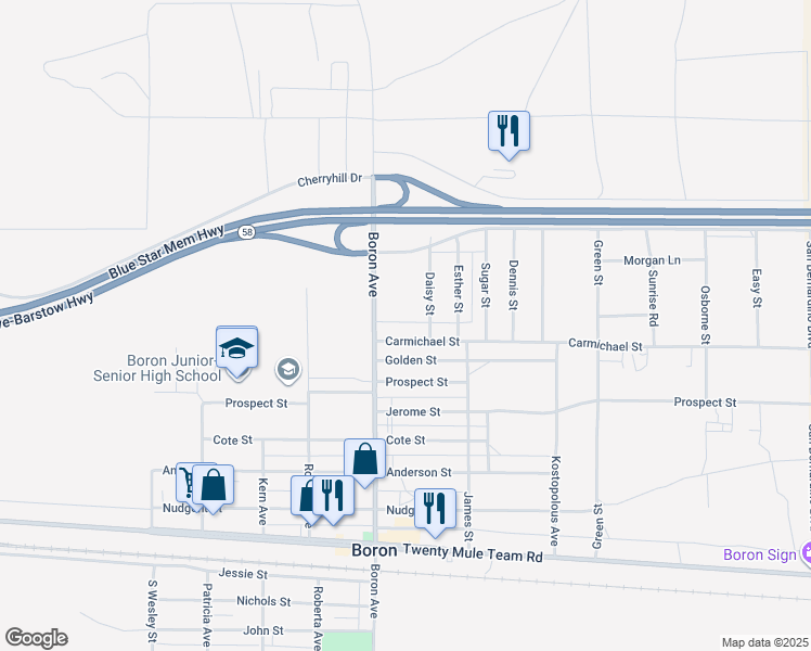 map of restaurants, bars, coffee shops, grocery stores, and more near 27060 Belle Lane in Boron