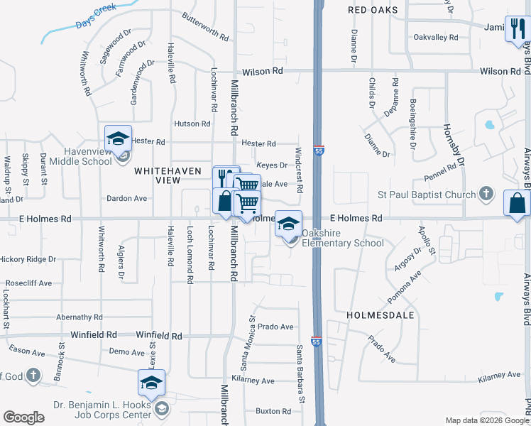 map of restaurants, bars, coffee shops, grocery stores, and more near 1741 Homedale Avenue in Memphis