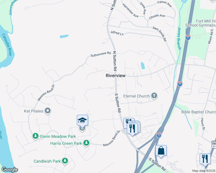 map of restaurants, bars, coffee shops, grocery stores, and more near 1808 Brian Kelley Lane in Fort Mill